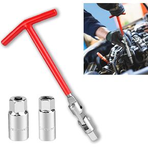 T-Handle Spark Plug Socket Wrench with 16mm (5/8") & 21mm (13/16") Remover Installer, Universal Spark Plug Wrench Removal Tool for Motorcycles, Lawn Mowers, Small Motor Vehicles