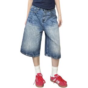 Baggy Jean Shorts for Women Jorts Y2k Low Rise Wide Leg Denim Shorts Goth Summer Jeans Loose Streetwear Retro Blue