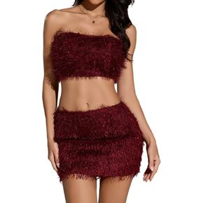 YYA Women's Tube Top & Skirt Set Sexy Night Out Outfit with Adjustable Straps for Party Club Dress,S-XL