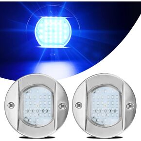 HUSUKU 4 بوصة أضواء مؤشر مجاملة بحرية مستديرة، SOOP3 P0-2 1800LM 30LED مقاوم للماء قارب ترانزوم داخلي سطح الضوء جبل، 316 الفولاذ المقاوم للصدأ، لقارب صارم/عائم/سطح السفينة 2 قطعة أزرق
