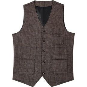 SevenBoy Mens Vintage Suit Vest Plaid Tweed Regular Fit Waistcoat Polka Dot