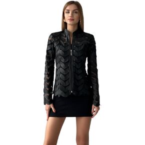 Saggia Women's Black Genuine Lambskin Handmade Leather Jacket
