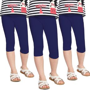 Kiench Girls Capri Leggings Cotton 3/4 Pants Summer Basic School Sports Pack of 3
