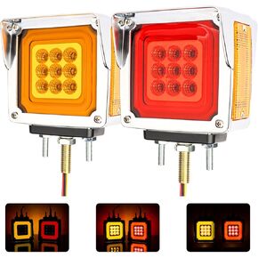 78 LED Pedestal Fender Lights, 2pcs Semi Truck Turn Signal with Flashing Light, Red/Amber Dual Face Marker Light for Peterbilt 579 587 Kenworth W900 Freightliner, IP67 Waterproof