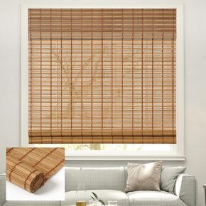 Kokorona Cordless Sheer Bamboo Roman Shades with faLance ، تصفية الضوء الستائر من الخيزران المنسوجة للنوافذ ، الستائر النافذة الطبيعية تدور ظلال للمنزل والفناء ، 44 "W × 64" H ، Light Russet