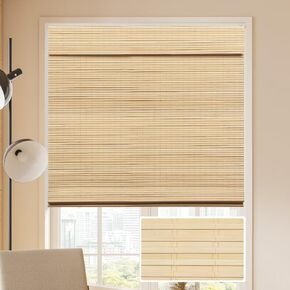LUCKUP Cordless Bamboo Roman Blinds Shades for Indoor Windows-Blackout Room Darkening Roman Blinds with 6" Valance Cover Enhanced Privacy, 34" W x 64" H