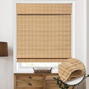 Cordless Bamboo Roman Shades, Light Filtering Bamboo Shades Blinds Window Treatment Roll Up Blind for Windows, 28" W x 64" H, Natural