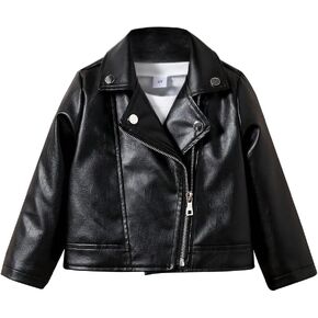 Toddler Girls Motorcycle Leather Jacket - A Piece of Zipper Black Coat Jacket - Cool Girls Outwear Tops for Kids