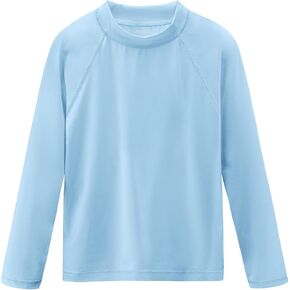 Boys Swim Shirts Long Sleeve Rash Guard Sun Protection UPF50+ T Shirts Rashguard Swimwear Fishing Water ShirtsQuick Dry Cool Beach Shirtfor Youth Kids Milk Blue Size 12-14