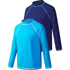 Boys Rash Guard Swim Shirt 2 Pack UPF 50+ Sun Protection Long Sleeve Quick Dry Kids Youth Fishing Water Swimwear Tops