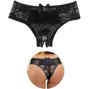 comeondear Women's Lace Open Crotch Panties with Bow Design Plus Size Comfort Thongs Sexy Underwear Lingerie for Dating in Kuwait
