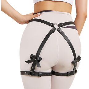 Punk Leather Thigh Straps,Black Leather Garter Body Harness,Adjustable Gothic Waistband thigh Garter,Fashion Rave Accessories Belt,For Halloween Christmas