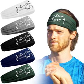 5 Pcs Christian Athletic Headbands Cross Headband for Men Women Bible Verse Workout Sweatband Stretchy Sports Sweat Bands Unisex for Running