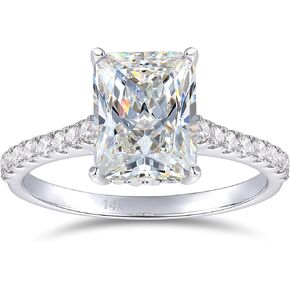 14K خاتم الخطوبة الذهب الأبيض ، 4 CT خاتم خطوبة مقطع مشع ، 14 كيلو هالو مويسانيت ، خاتم الذهب الصلب 14K للنساء