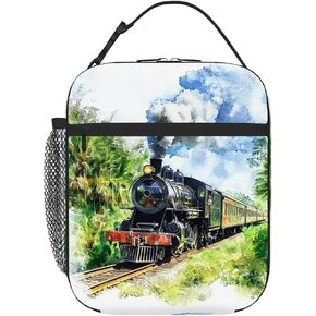 OSAM SPACE Train Lunch Bag for Kids Girls Boys Insulated Lunch Box for Women Men Cute Steam Train Lunch Tote Bag Reusable Cooler Bag for School Picnic Travel Camping