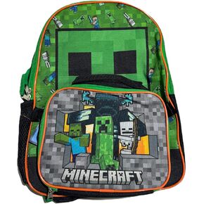 حقيبة الظهر BioWorld Minecraft 16 بوصة مع مجموعة حقيبة الغداء