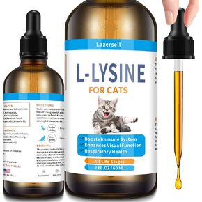 Lysine for Cats Immune Support, L-Lysine Supplement for Cats, Lysine for Feline Respiratory, Sneezing, Runny Nose, Eye Function, Natural Cat Drops