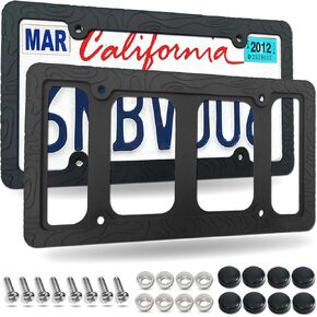 Topography Silicone License Plate Frames- 2 Pack Matte Black Mountain Design Car Tag Holder Cover with Screws Caps, Gift for Hiking & Outdoor Sports Men