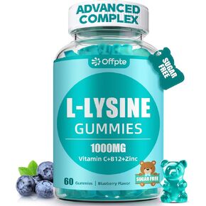 L- Lysine Gummies 1000mg, Sugar Free for Kids and Adults, Chewable L Lysine Supplements with Vitamin C,B12 & Zinc for Lips,Oral & Skin Health, Immune, Collagen Support, Vegan, Gluten Free,Mixedberry*