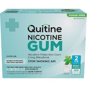 Quitine Nicotine Gum 2mg, Mint Flavor, Stop Smoking Aid – Affordable NRT to Relieve Cravings | Quick-Burst Flavor That Fades Within 1 Minute, 300 Count, Classic Gum to Support Your Quit Journey