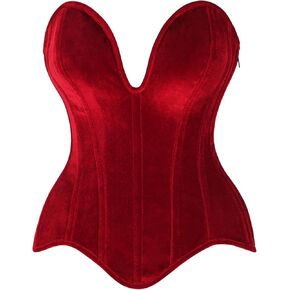 Daisy corsets Womens Top Drawer Steel Boned Dark Red Velvet Plunge Neckline Overbust Corset