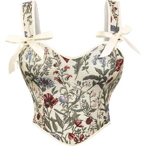 Going Out Sexy Corset Tops for Women Sweetheart Neckline Floral Tube Tops Lace up Corset blet with Zipper