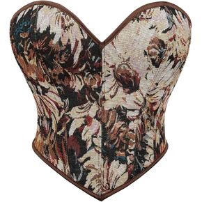 WDIRARA Women's Vintage Floral Bustier Corset Lace Up Strapless Bandeau Tops Asymmetrical Crop Tube Top