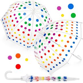 2 Pack Clear Bubble Umbrella, 28 Inch Cute Dot Dome Umbrella with Easy Grip Handle, Lightweight Protection Umbrella for Rain and Wind, Safety Transparent Fashion Umbrella