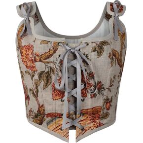 Renaissance Corset Bodice Floral Boned Stays Top Fully Lined Ren Faire