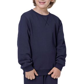 UNACOO Kids Crewneck Long Sleeve Fleece Sweatshirt Pullover Cotton Tops for Boys or Girls (navy, xs(3-4 Years))