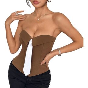 Bralette for Women V Neck Bustier Corset Tops Backless Strapless Crop Tops Going Out Cute Summer Outfits
