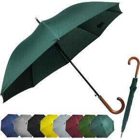 52" Arc Classic Wooden Handle Umbrella,vintage long handle umbrellas for rain,big black j handle cane umbrella,Automatic Umbrella with curved handles