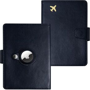 Airtag Passport Holder for Travel,Passport Holder with Airtag Slot for Men, RFID Passport Wallet,Black Family Leather Passport Protector Case,Travel Must Haves Airport Essentials.