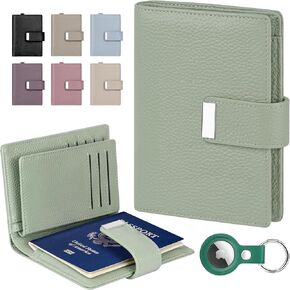 BKNOOU RFID Blocking Passport Holder with Airtag - Leather Travel Passport Wallet for Women & Men, Slim Bifold Travel passport holder Holds Cards & Tickets & Cash (Blue) in Kuwait