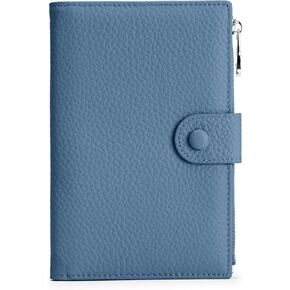 Leather Passport Wallet for Women, Slim RFID Blocking Passport Holder, Compact Travel Wallet with Zippered Coins Pocket and SIM Slots, Ladies Passport Cover