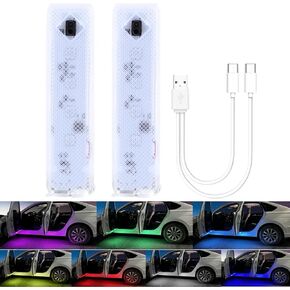 PIFOOG LED Car Welcome Door Lights Magnetic USB RGB Cars Projector Light Rechargeable Wireless Doors Step Courtesy Opening Warning Lamps Neon Accent Atmosphere Accessories 2PCS