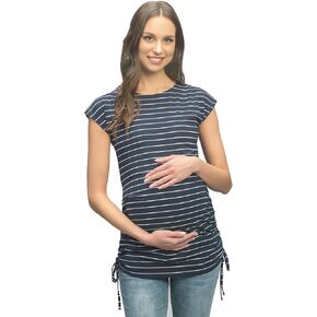 My Maternity Closet, Striped Tied Ruched Side Maternity Top, White, Black, Gray, Dusty Pink