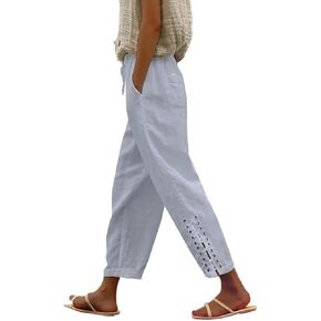 BIRW 2025 Summer Women Linen Pants with Pockets High Waist Comfy White Gauze Pants Casual Lightweight Loose Trousers