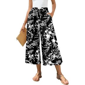 Bestbee Womens Capri Palazzo Pants Dressy Casual Wide Leg Pants Business Slacks with Pockets