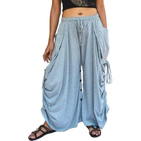 Sakoonee Women's Harem Pants Palazzo Dhoti Lounge Trousers, Convertible to a Skirt 2 Pockets Cotton, One Size, Elastic Waist