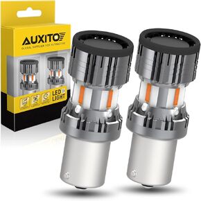 AUXITO 2025 Upgraded 1156 LED Bulbs Turn Signal Light with Fan, 4000LM 600％ Super Bright Amber Yellow, BA15S 1141 7506 1003 P21W 1156A Canbus Error Free LED Replacement Bulbs, Pack of 2