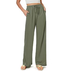 keriffe Summer Outfits Flowy Palazzo Pants for Women 2025 High Waisted Wide Leg Beach Casual Vacation Pants Trousers Pockets in Kuwait