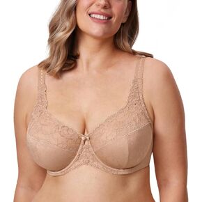 DELIMIRA Women's Plus Size Full Coverage Underwire Unlined Minimizer Lace Bra