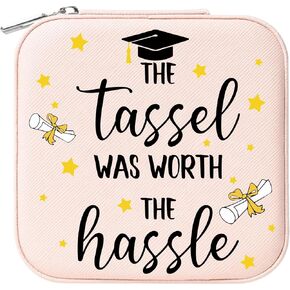 Graduation Quote Jewelry Organizer Box, Pink Travel Essentials Jewelry Case Storage for Women Girls, Best Graduation Gifts for Daughter, Small Jewelry Box to Ring, Necklaces, Earrings