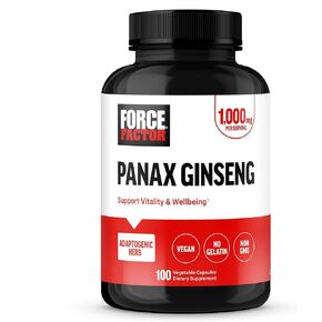 Force Factor Panax GINESENG COSTONENC GINENG ملحق لدعم الطاقة والوضوح والرفاهية ، غير المعدلة وراثيًا ، جودة قاسية ، 100 كبسولة
