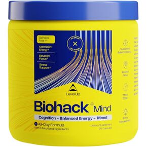 Levelup Biohack Mind - ملحق الدماغ nootropic للرجال والنساء | الطاقة المتوازنة ، التركيز ، المزاج والتوتر مع Ashwagandha ، Lion's Mane ، Alpha GPC ، Ginseng وأكثر - 60 العد