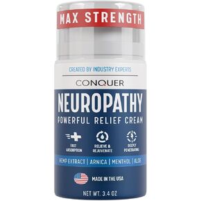 Conquer Neuropathy Relief Cream | Soothing Nerve Pain and Metatarsalgia | for Feet and Hands | Natural Ingredients | Arnica, Aloe Vera, Hemp | Lidocaine Patch Alternative | Fast-Acting | Long Lasting