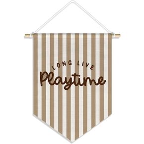 Long Live Playtime Playroom Decor Canvas Hanging Banner-Kids Room Bedroom Nursery Pennant Flag Wall Decor, Kids Playroom Essentials, 15x11in