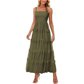 PRETTYGARDEN Women's Summer Dresses 2025 Sleeveless Smocked Tiered Ruffle Tulle A-Line Flowy Wedding Party Maxi Dress