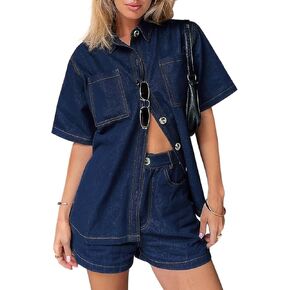 BISUAL Womens Denim Set Casual Short Sleeve Denim Top and jeans Shorts Lounge Sets Summer Two Piece Sets For Women Outfits
